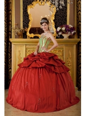 Red and Apple Green Ball Gown Strapless Floor-length Appliques Taffeta Quinceanera Dress