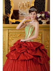 Red and Apple Green Ball Gown Strapless Floor-length Appliques Taffeta Quinceanera Dress