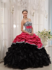 Red and Black Ball Gown Sweetheart Floor-length Quinceanera Dress