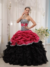 Red and Black Ball Gown Sweetheart Floor-length Quinceanera Dress