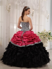 Red and Black Ball Gown Sweetheart Floor-length Quinceanera Dress