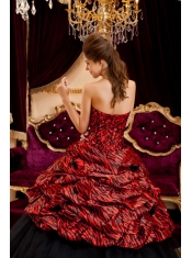 Red and Black Strapless Ball Gown Floor-length Zebra and Tulle Hand Made Flowers  Quinceanera Dress