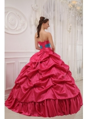 Red and Blue Ball Gown Strapless Floor-length Taffeta Beading Quinceanera Dress