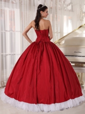 Red and White Ball Gown Sweetheart Organza and Taffeta Beading Quinceanera Dress