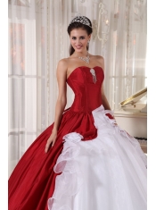 Red and White Ball Gown Sweetheart Organza and Taffeta Beading Quinceanera Dress