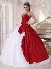 Red and White Ball Gown Sweetheart Organza and Taffeta Beading Quinceanera Dress