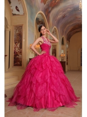 Red Ball Gown Halter Floor-length Organza Embroidery Quinceanera Dress