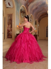 Red Ball Gown Halter Floor-length Organza Embroidery Quinceanera Dress