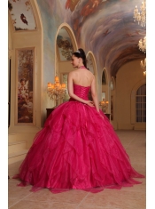 Red Ball Gown Halter Floor-length Organza Embroidery Quinceanera Dress