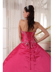Red Ball Gown Halter Floor-length Taffeta Appliques Quinceanera Dress