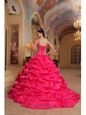 Red Ball Gown Spaghetti Straps Floor-length Organza Embroidery Quinceanera Dress