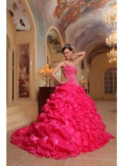 Red Ball Gown Spaghetti Straps Floor-length Organza Embroidery Quinceanera Dress