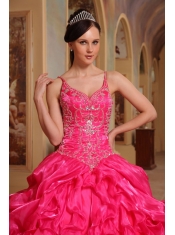 Red Ball Gown Spaghetti Straps Floor-length Organza Embroidery Quinceanera Dress