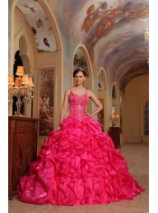 Red Ball Gown Spaghetti Straps Floor-length Organza Embroidery Quinceanera Dress