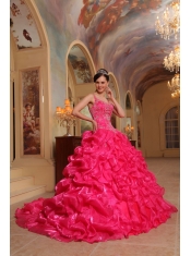 Red Ball Gown Spaghetti Straps Floor-length Organza Embroidery Quinceanera Dress