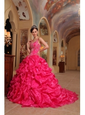 Red Ball Gown Spaghetti Straps Floor-length Organza Embroidery Quinceanera Dress