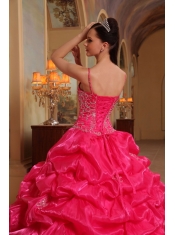 Red Ball Gown Spaghetti Straps Floor-length Organza Embroidery Quinceanera Dress