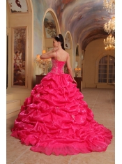 Red Ball Gown Spaghetti Straps Floor-length Organza Embroidery Quinceanera Dress