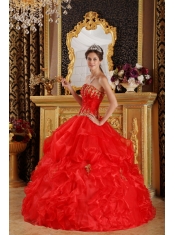 Red Ball Gown Strapless Floor-length Appliques Organza Quinceanera Dress