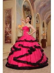 Red Ball Gown Strapless Floor-length Organza Appliques   Quinceanera Dress