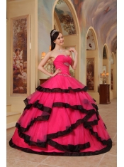 Red Ball Gown Strapless Floor-length Organza Appliques   Quinceanera Dress