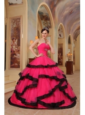 Red Ball Gown Strapless Floor-length Organza Appliques Quinceanera Dress