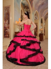 Red Ball Gown Strapless Floor-length Organza Appliques   Quinceanera Dress