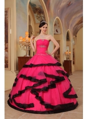 Red Ball Gown Strapless Floor-length Organza Appliques   Quinceanera Dress