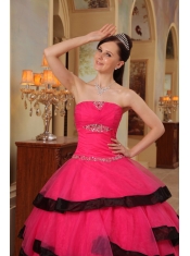 Red Ball Gown Strapless Floor-length Organza Appliques   Quinceanera Dress