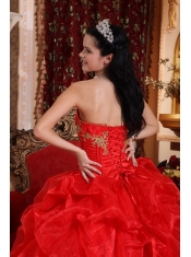 Red Ball Gown Strapless Floor-length Organza Beading Quinceanera Dress