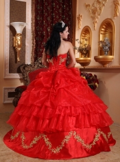 Red Ball Gown Strapless Floor-length Organza Beading Quinceanera Dress