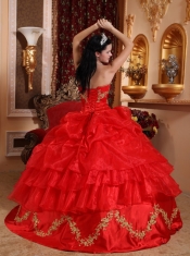 Red Ball Gown Strapless Floor-length Organza Beading Quinceanera Dress