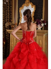 Red Ball Gown Strapless Floor-length Pick-ups Tulle Quinceanera Dress