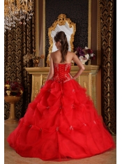 Red Ball Gown Strapless Floor-length Pick-ups Tulle Quinceanera Dress