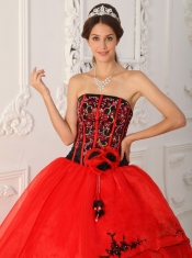 Red Ball Gown Strapless Floor-length Satin and Organza Sweet 16 Dress