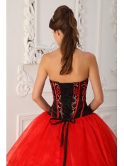 Red Ball Gown Strapless Floor-length Satin and Organza Sweet 16 Dress