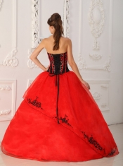 Red Ball Gown Strapless Floor-length Satin and Organza Sweet 16 Dress