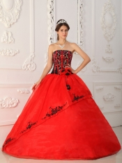 Red Ball Gown Strapless Floor-length Satin and Organza Sweet 16 Dress