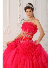 Red Ball Gown Strapless Floor-length Taffeta and Organza Appliques Quinceanera Dress