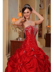 Red Ball Gown Strapless Floor-length Taffeta  Beading and Embroidery Quinceanera Dress