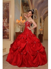 Red Ball Gown Strapless Floor-length Taffeta  Beading and Embroidery Quinceanera Dress