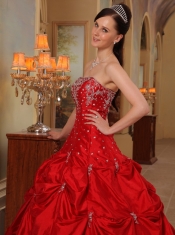 Red Ball Gown Strapless Floor-length Taffeta  Beading and Embroidery Quinceanera Dress
