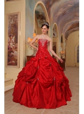Red Ball Gown Strapless Floor-length Taffeta  Beading and Embroidery Quinceanera Dress