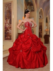 Red Ball Gown Strapless Floor-length Taffeta Beading and Embroidery Quinceanera Dress