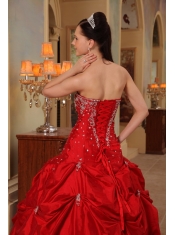 Red Ball Gown Strapless Floor-length Taffeta  Beading and Embroidery Quinceanera Dress