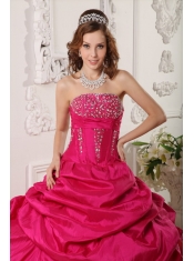 Red Ball Gown Strapless Floor-length Taffeta Beading  Quinceanera Dress