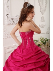 Red Ball Gown Strapless Floor-length Taffeta Beading  Quinceanera Dress