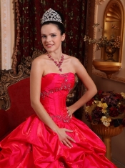 Red Ball Gown Strapless Floor-length Taffeta Beading Quinceanera Dress