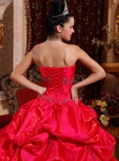 Red Ball Gown Strapless Floor-length Taffeta Beading Quinceanera Dress