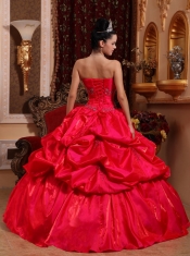 Red Ball Gown Strapless Floor-length Taffeta Beading Quinceanera Dress